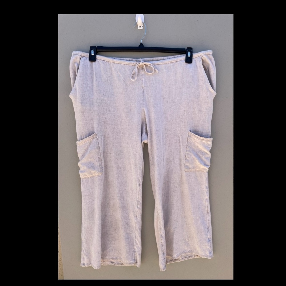 H&M Divided Oatmeal Linen Blend Drawstring Cargo Pants Size 3XL